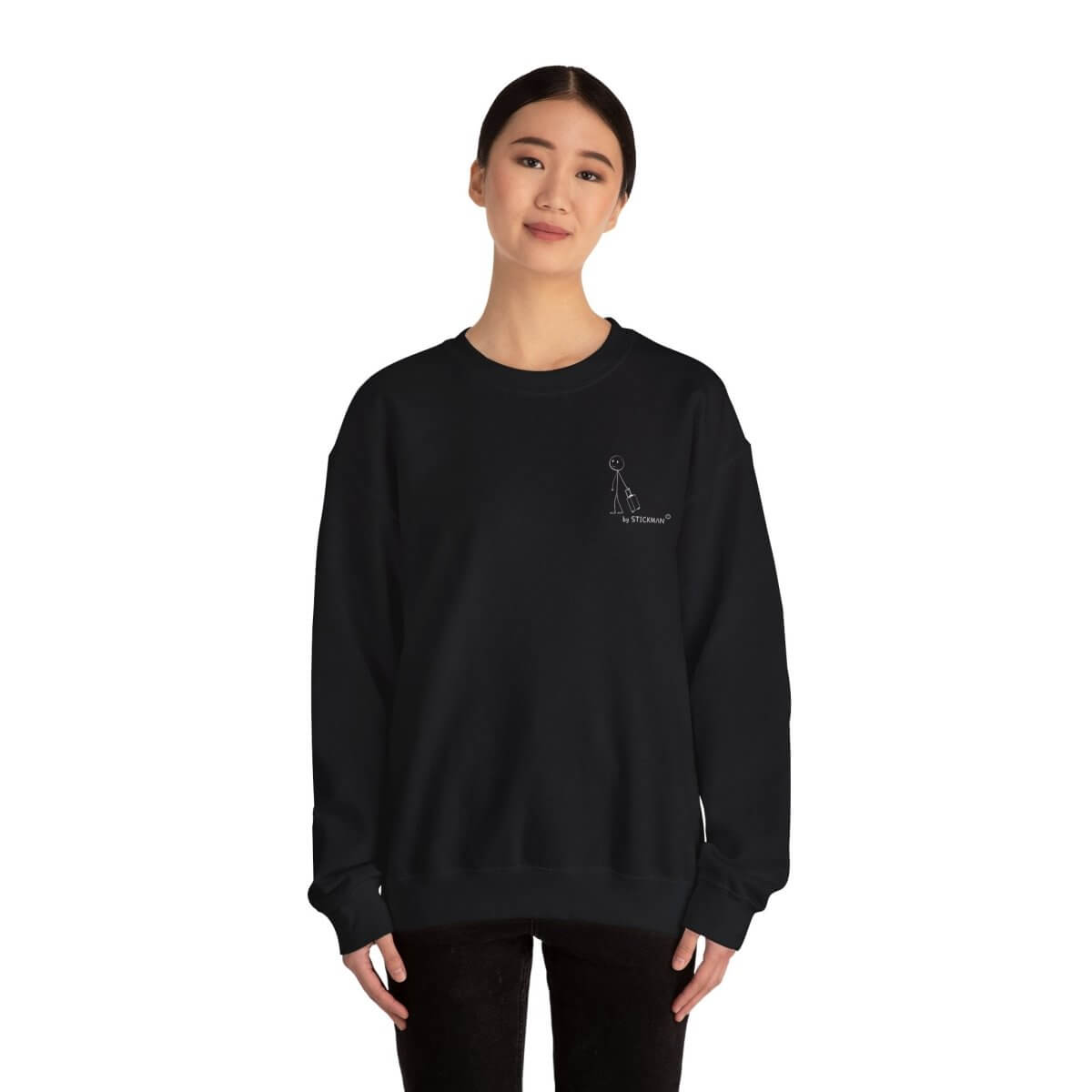 Person wearing black Stickman™ sweatshirt