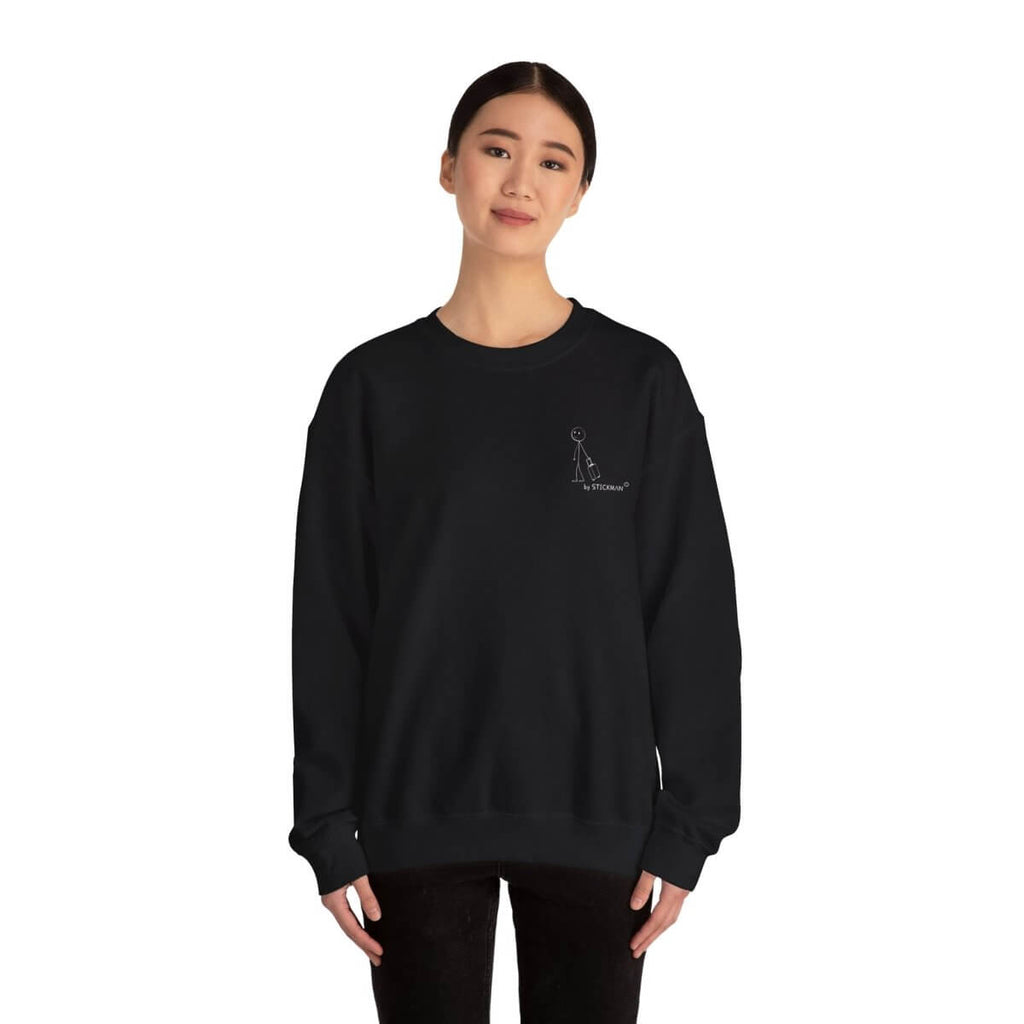 Person wearing black Stickman™ sweatshirt